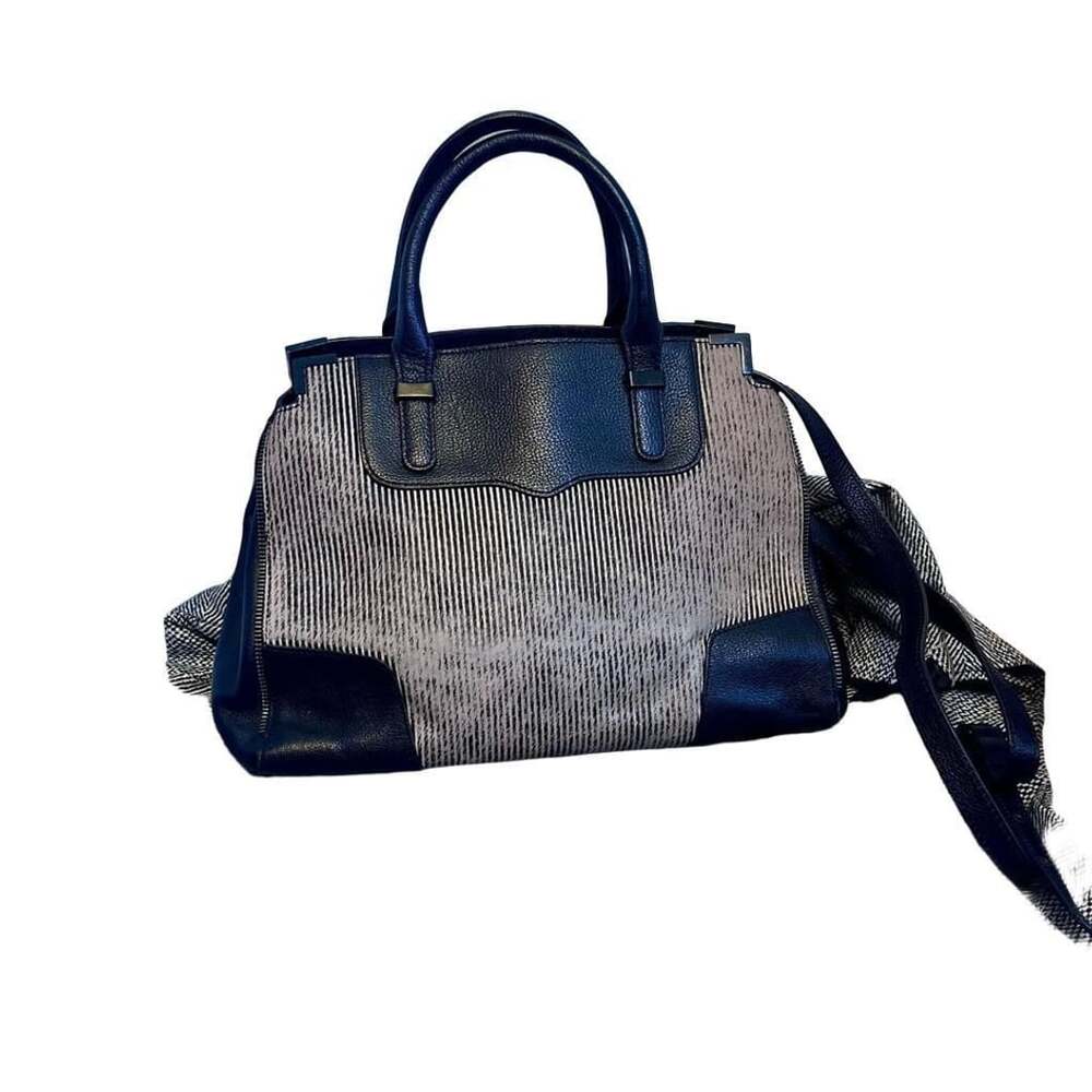 Rebecca Minkoff Black Leather Amorous Satchel Tote with Pony Hair Stripes